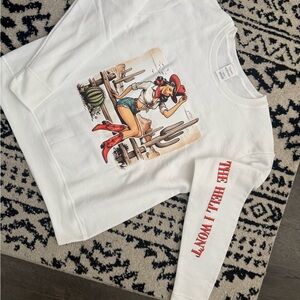White Sweatshirt with Cowgirl Print